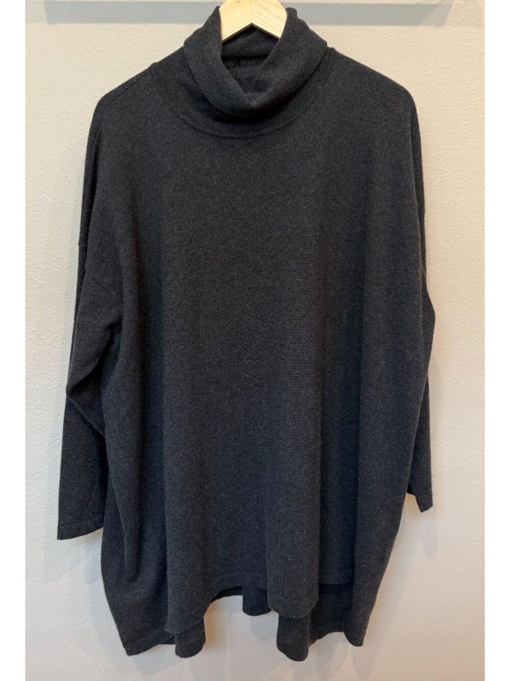 Eskandar 100% Cashmere Cowl Neck Gray Oversized Sweater One Size Lagenlook